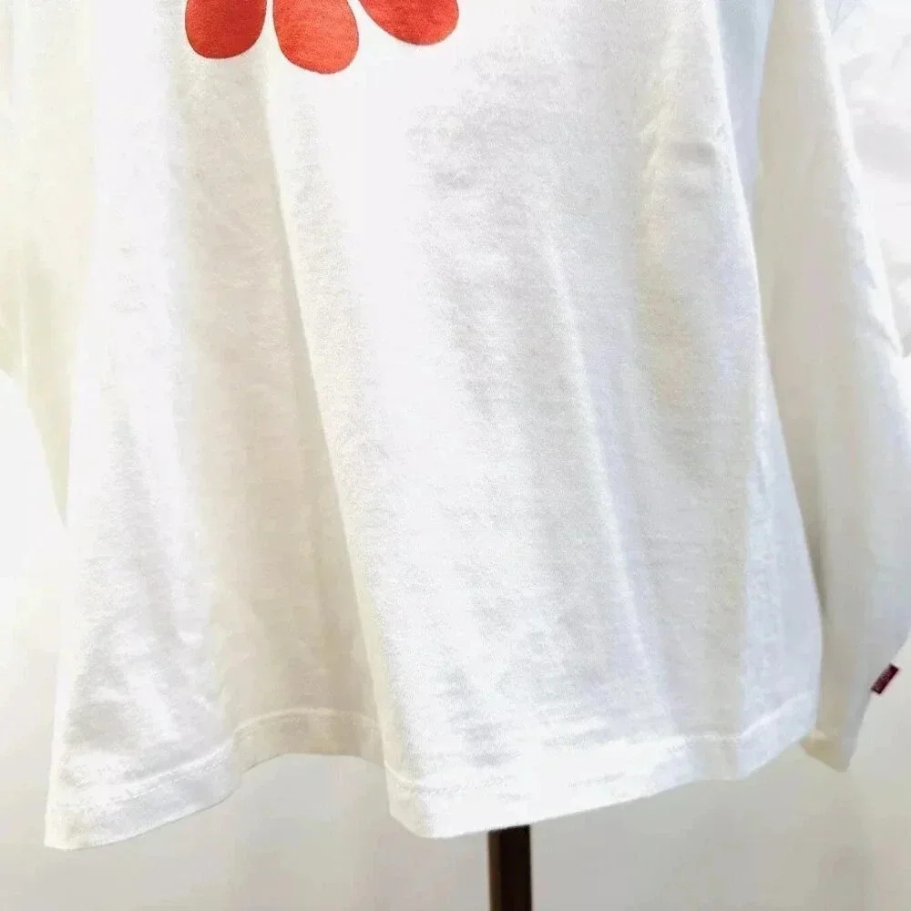 NWT LEVI'S Women Short Sleeve Pullover Round High Neck White Cropped Top Sz 1X - Picture 4 of 9